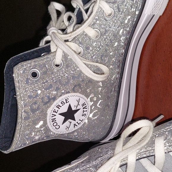 No trades/Likenew womens sparkle animal print Wedge Converse Hightop gym shoes - Picture 3 of 6